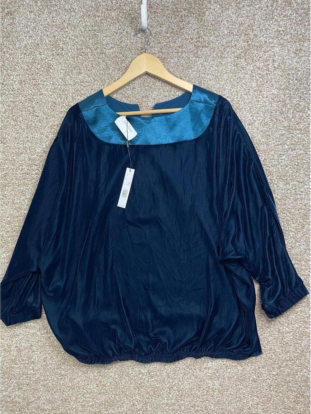 NWT TAHARI Women XL Blue Top Polka Dot Sheer Balloon Sleeve Scoop Neck‎